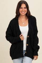 Black Textured Button Up Sweater Cardigan