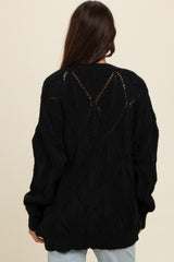 Black Textured Button Up Sweater Cardigan