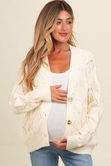 Ivory Textured Button Up Sweater Maternity Cardigan