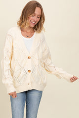 Ivory Textured Button Up Sweater Cardigan