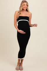 Black Contrast Trim Maternity Strapless Knit Dress