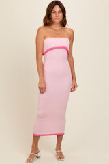 Pink Contrast Trim Maternity Strapless Knit Dress