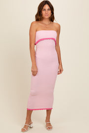 Pink Contrast Trim Strapless Knit Dress