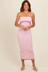 Pink Contrast Trim Strapless Knit Dress