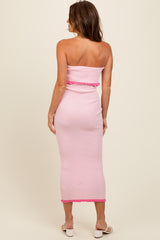 Pink Contrast Trim Strapless Knit Dress