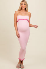 Pink Contrast Trim Maternity Strapless Knit Dress