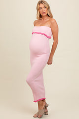 Pink Contrast Trim Maternity Strapless Knit Dress