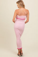 Pink Contrast Trim Maternity Strapless Knit Dress