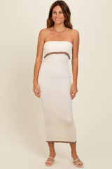 Cream Contrast Trim Strapless Knit Dress