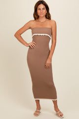 Taupe Contrast Trim Strapless Knit Dress