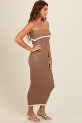 Taupe Contrast Trim Strapless Knit Dress