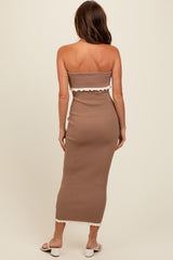 Taupe Contrast Trim Strapless Knit Dress