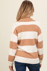 Camel Wide Stripe Polo Maternity Sweater