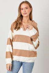 Camel Wide Stripe Polo Maternity Sweater