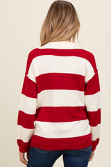 Red Wide Stripe Polo Maternity Sweater