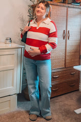 Red Wide Stripe Polo Maternity Sweater