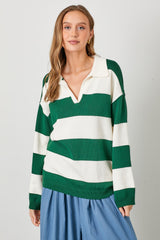 Hunter Green Wide Stripe Polo Maternity Sweater