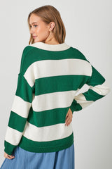 Hunter Green Wide Stripe Polo Sweater