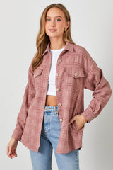 Mauve Plaid Textured Maternity Shirt Jacket