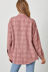 Mauve Plaid Textured Shirt Jacket