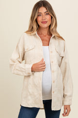 Ivory Plaid Textured Maternity Shirt Jacket