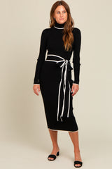 Black Contrast Trim Turtleneck Maternity Sweater Dress