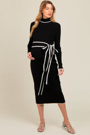 Black Contrast Trim Turtleneck Maternity Sweater Dress