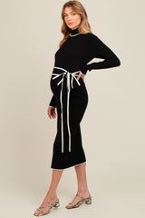 Black Contrast Trim Turtleneck Maternity Sweater Dress