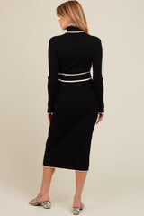 Black Contrast Trim Turtleneck Maternity Sweater Dress