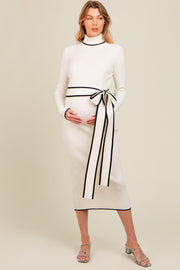 Ivory Contrast Trim Turtleneck Maternity Sweater Dress