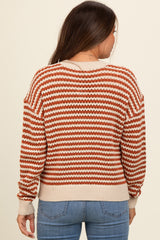 Rust Striped Crochet Knit Maternity Sweater