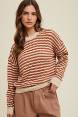 Rust Striped Crochet Knit Maternity Sweater