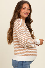 Mocha Striped Crochet Knit Maternity Sweater