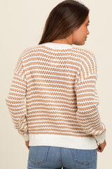 Mocha Striped Crochet Knit Maternity Sweater