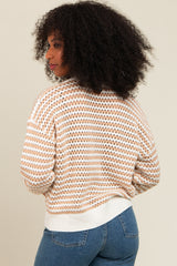 Mocha Striped Crochet Knit Sweater