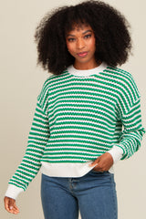 Green Striped Crochet Knit Maternity Sweater