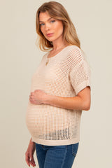 Beige Open Knit Maternity Sweater Top