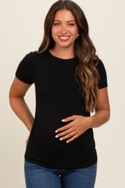 Black Ruched Micro-Rib Maternity Top