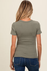 Olive Ruched Micro-Rib Maternity Top