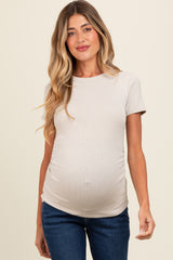 Cream Ruched Micro-Rib Maternity Top