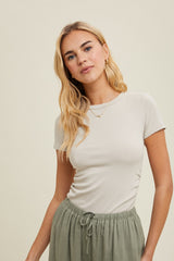 Cream Ruched Micro-Rib Maternity Top