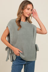 Olive Chunky Knit Side Tie Sweater Top