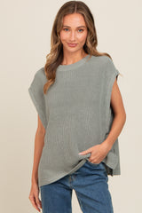 Olive Chunky Knit Side Tie Sweater Top