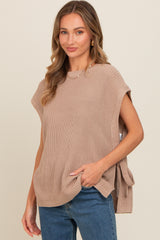 Mocha Chunky Knit Side Tie Sweater Top