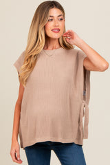 Mocha Chunky Knit Side Tie Maternity Sweater Top