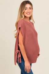 Rust Chunky Knit Side Tie Maternity Sweater Top