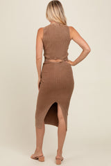 Mocha Vintage Wash Ribbed Cutout Dress