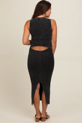 Charcoal Vintage Wash Ribbed Cutout Maternity Dress