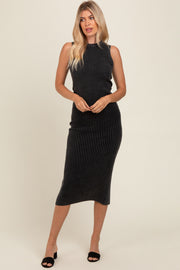 Charcoal Vintage Wash Ribbed Cutout Dress