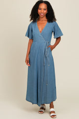 Blue Chambray Wrap Maxi Dress